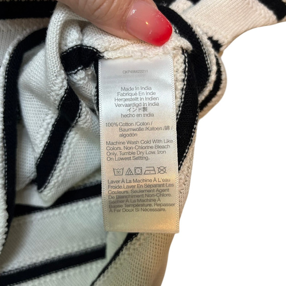 Madewell Relaxed V-Neck Polo Knit Top XS NWT Ivory Black Stripe Cotton - Picture 7 of 7